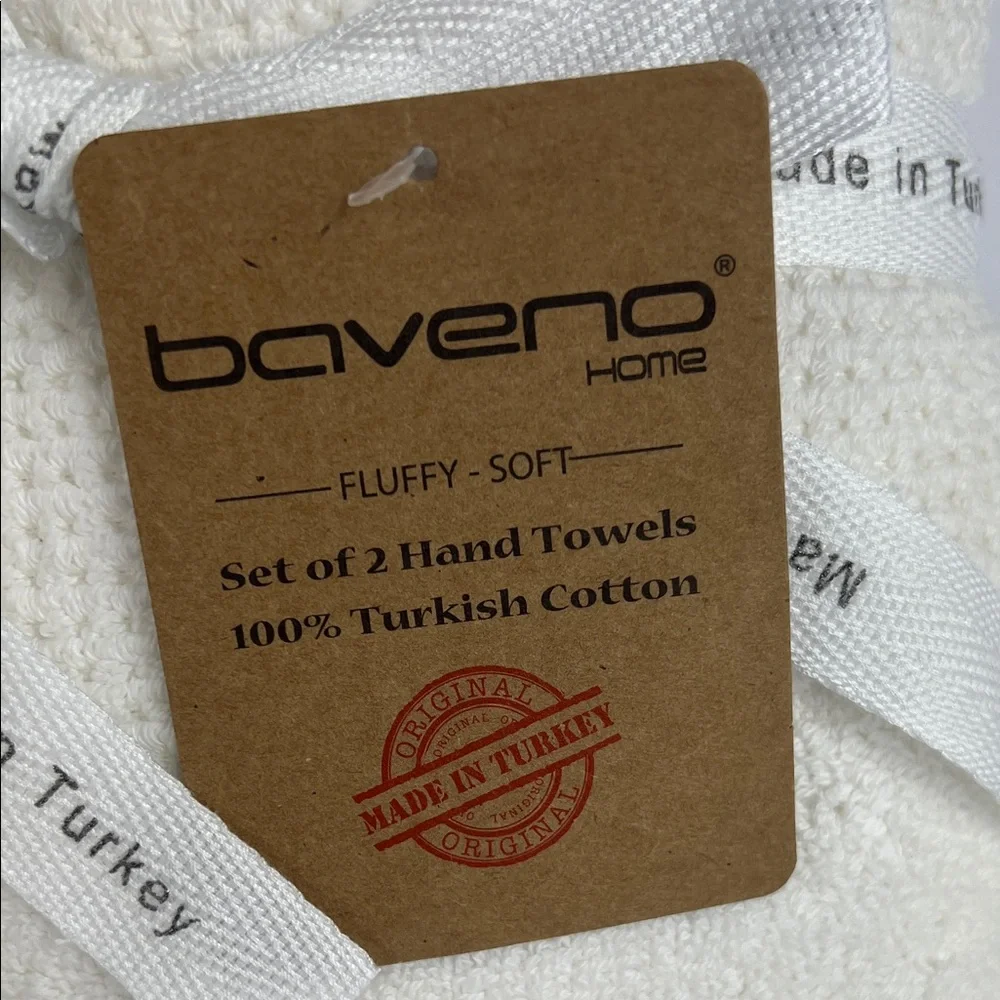 Baveno Home Bath Hand Towels Off White Turkish Cotton Waffle Set of 2 NEW